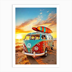 Vw Bus At Sunset 1 Art Print