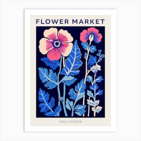 Blue Flower Market Poster Hollyhock 2 Art Print