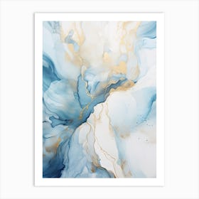 Light Blue, White, Gold Flow Asbtract Painting 3 Art Print
