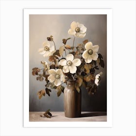 Hellebore, Autumn Fall Flowers Sitting In A White Vase, Farmhouse Style 4 Art Print