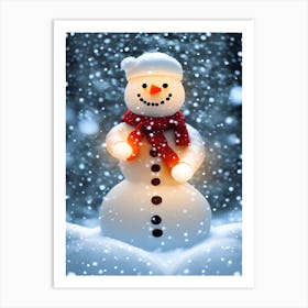 Snowman In The Snow Art Print