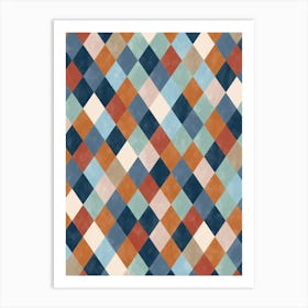 Checkerboard in Terracotta and Blue Art Print