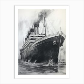 Titanic Sinking Ship Charcoal Illustration 2 Art Print