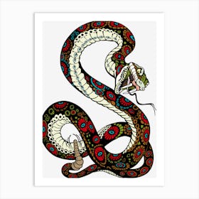 Tiger Snake Lion Illustration Snake Vertebrate Reptile Animal Art Print