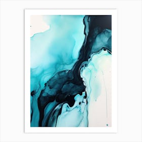 Teal And Black Flow Asbtract Painting 1 Art Print