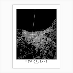 New Orleans Black And White Map Art Print