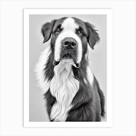 Newfoundland B&W Pencil Dog Art Print