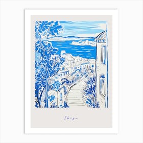 Ibiza Spain Mediterranean Blue Drawing Poster Art Print