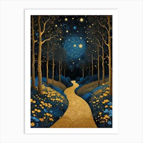 Starry Night Forest By Klimt Style (1) Art Print