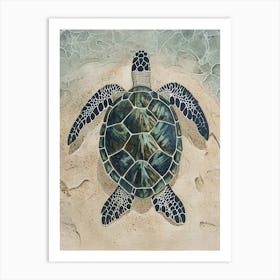 Sea Turtle On The Ocean Floor Textured Illustration 2 Art Print