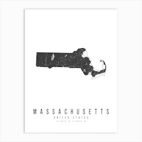 Massachusetts Mono Black And White Modern Minimal Street Map Art Print