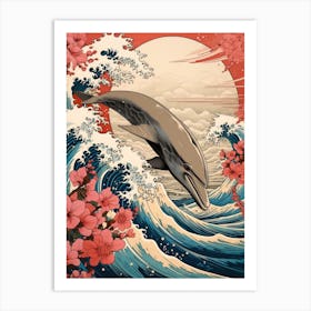 Dolphin Animal Drawing In The Style Of Ukiyo E 4 Art Print