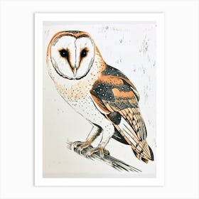 Barn Owl Linocut Blockprint 1 Art Print
