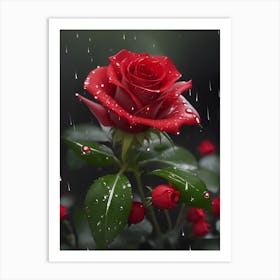 Red Roses At Rainy With Water Droplets Vertical Composition 11 Art Print