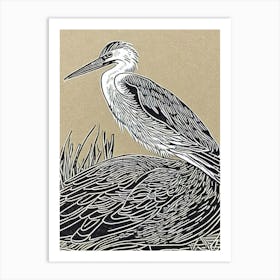 Egret Linocut Bird Art Print