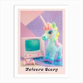 Toy Unicorn Pastel Playing Video Games 1 Poster Art Print