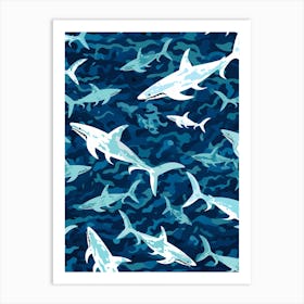  A Repeat Shark Pattern Vibrant Paint Splash 1 Art Print