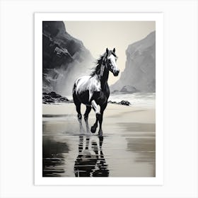 A Horse Oil Painting In Pfeiffer Beach California, Usa, Portrait 3 Art Print
