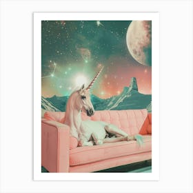 Unicorn In Space Lounging On A Sofa Art Print