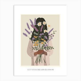 Let Your Dreams Blossom Poster Spring Girl With Purple Flowers 4 Art Print