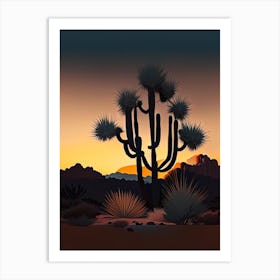 Joshua Tree At Dusk In Desert Vintage Botanical Line Drawing  (5) Art Print