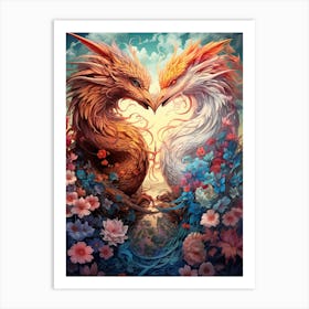 Dragon And Phoenix Illustration 5 Art Print