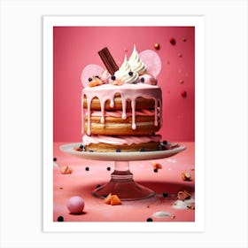 Pink Cake With Icing sweet food Art Print