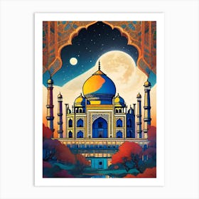 The Taj Mahal ~ Indian Yoga Travel Adventure Visionary Wall Decor Futuristic Sci-Fi Trippy Surrealism Modern Digital Psychedelic Cubic Fantasy Art Full Moons Stars Mandala Spiritual Fractals Space DMT Vibrant Art Print