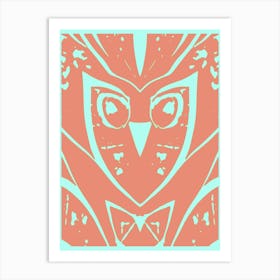 Abstract Owl Warm Orange And Duck Egg Blue  Art Print