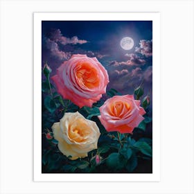 Roses In The Moonlight Art Print