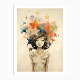 portrait of a woman illustration stars Art Print