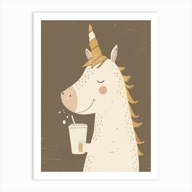 Unicorn Drinking An Iced Coffee Muted Pastels 2 Art Print