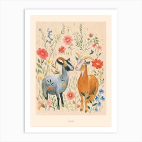 Folksy Floral Animal Drawing Goat 4 Poster Art Print