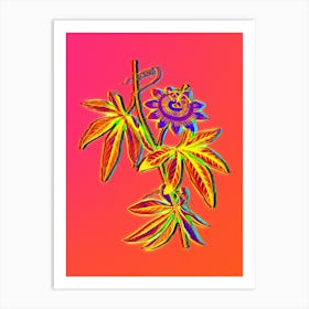 Neon Blue Passionflower Botanical in Hot Pink and Electric Blue Art Print