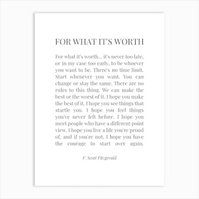 For What It's Worth - F.Scott Fitzgerald Art Print