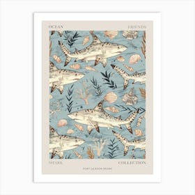 Pastel Blue Port Jackson Shark Illustration Poster Art Print