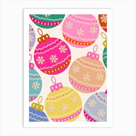 Playful Christmas Baubles Art Print