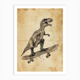 Vintage Dimetrodon Dinosaur On A Skateboard  2 Art Print