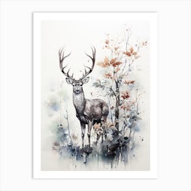 A Deer, Japanese Brush Painting, Ukiyo E, Minimal 4 Art Print