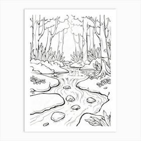 River In The Forest Coloring Page Art Print