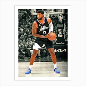 Paul George Of The La Clippers Handles The Ball During The Game Against The Dallas Mavericks Art Print