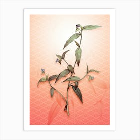 Tagblume Vintage Botanical in Peach Fuzz Hishi Diamond Pattern n.0113 Art Print