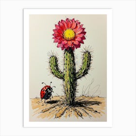 Ladybug And Cactus Art Print