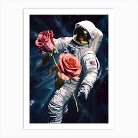 Astronaut With A Bouquet Of Flowers 7 Art Print