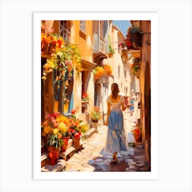 Woman Walking Down A Narrow Street Art Print