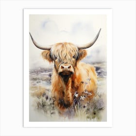 Neutral Watercolour Style Of A Highland Cow 5 Art Print