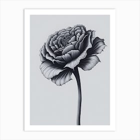 A Carnation In Black White Line Art Vertical Composition 25 Art Print