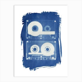 Retro Mixtape Cassette Tape Cyanotype  Art Print