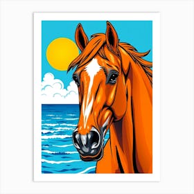 Ginger Color Horse At Beach Art Print