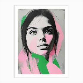 Woman In Pink And Green Art Print